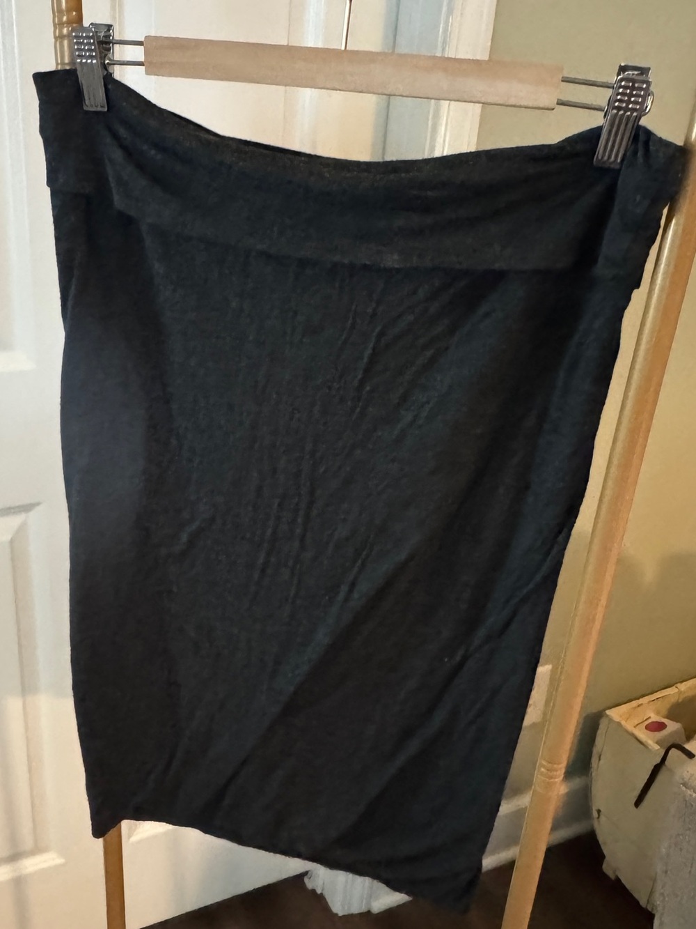 Classic Charcoal Gray Fold-Over Waist Pencil Skirt